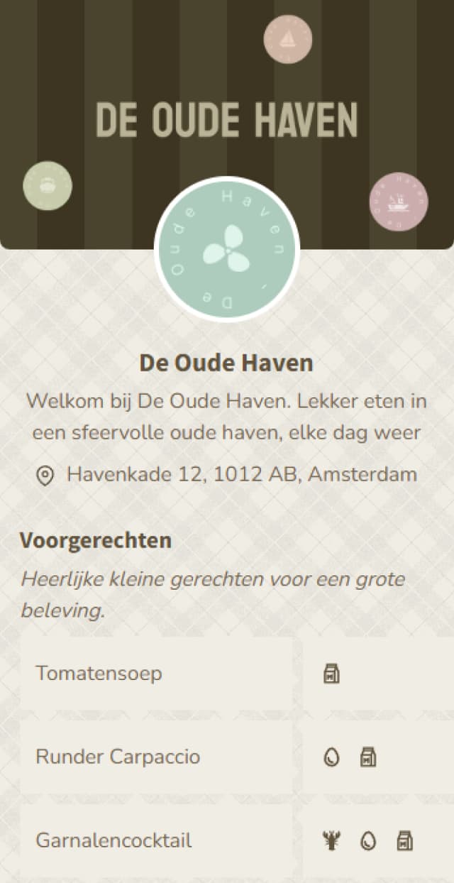 Qreca's digitale allergenenkaart van De Oude Haven